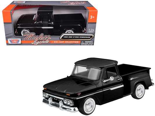1966 GMC C1000 Fenderside Pickup Truck Black "Timeless Legends" Series 1/24 Diecast Model Car by Motormax free shipping USA - Rapid Vehicles