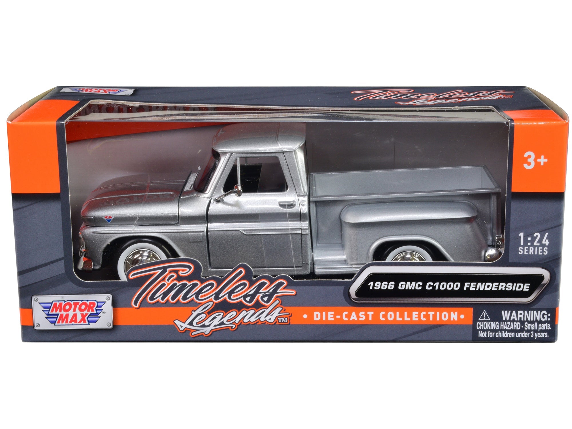 1966 GMC C1000 Fenderside Pickup Truck Silver Metallic "Timeless Legends" Series 1/24 Diecast Model Car by Motormax free shipping USA - Rapid Vehicles