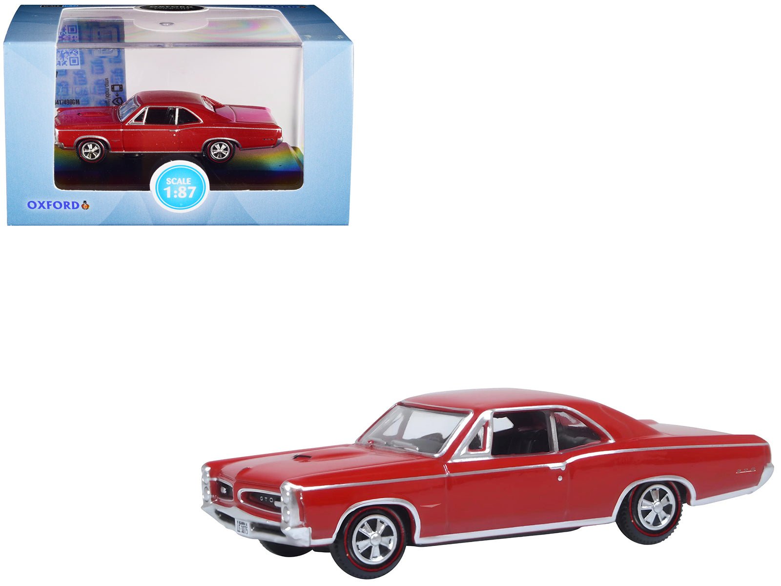 1966 Pontiac GTO Montero Red 1/87 (HO) Scale Diecast Model Car by Oxford Diecast free shipping USA - Rapid Vehicles