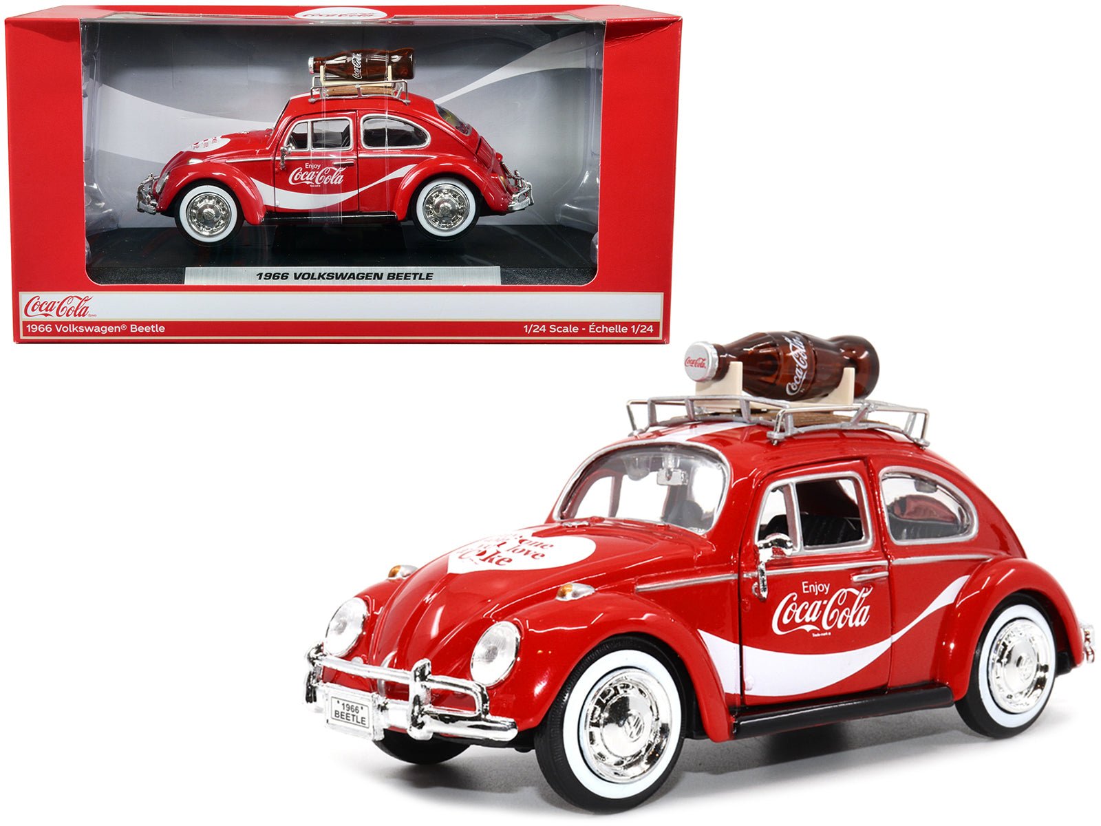 1966 Volkswagen Beetle Red "Enjoy Coca - Cola" with Roof Rack and Accessories 1/24 Diecast Model Car by Motor City Classics free shipping USA - Rapid Vehicles