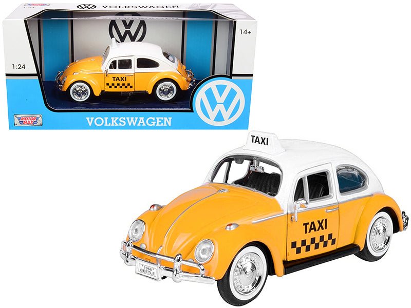 1966 Volkswagen Beetle "Taxi" Yellow with White Top 1/24 Diecast Model Car by Motormax free shipping USA - Rapid Vehicles