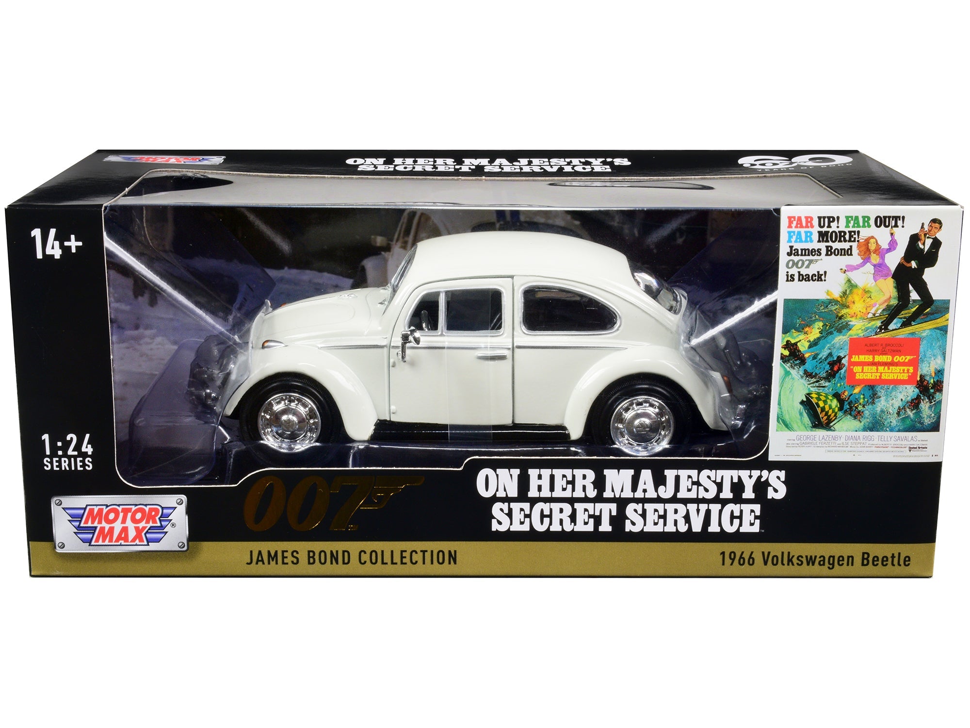 1966 Volkswagen Beetle White James Bond 007 "On Her Majesty's Secret Service" (1969) Movie "James Bond Collection" Series 1/24 Diecast Model Car by Motormax free shipping USA - Rapid Vehicles
