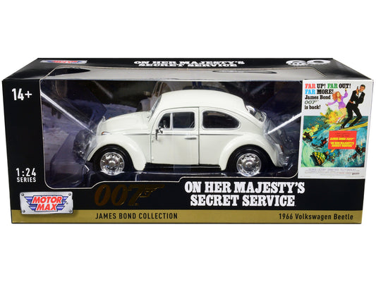 1966 Volkswagen Beetle White James Bond 007 "On Her Majesty's Secret Service" (1969) Movie "James Bond Collection" Series 1/24 Diecast Model Car by Motormax free shipping USA - Rapid Vehicles