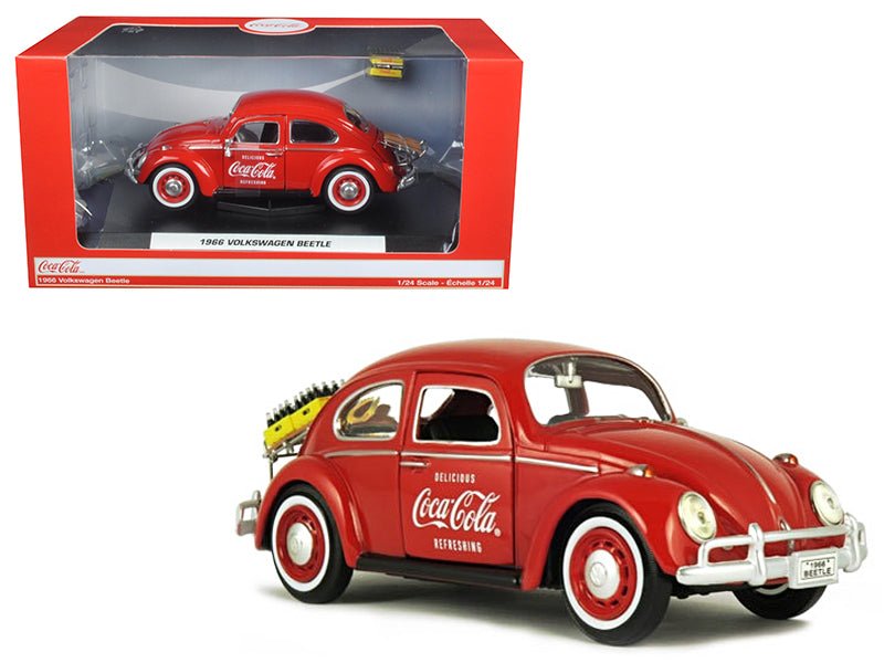 1966 Volkswagen Beetle with Rear Luggage Rack Red with Two Bottle Cases "Coca-Cola" 1/24 Diecast Model Car by Motorcity Classics free shipping USA - Rapid Vehicles