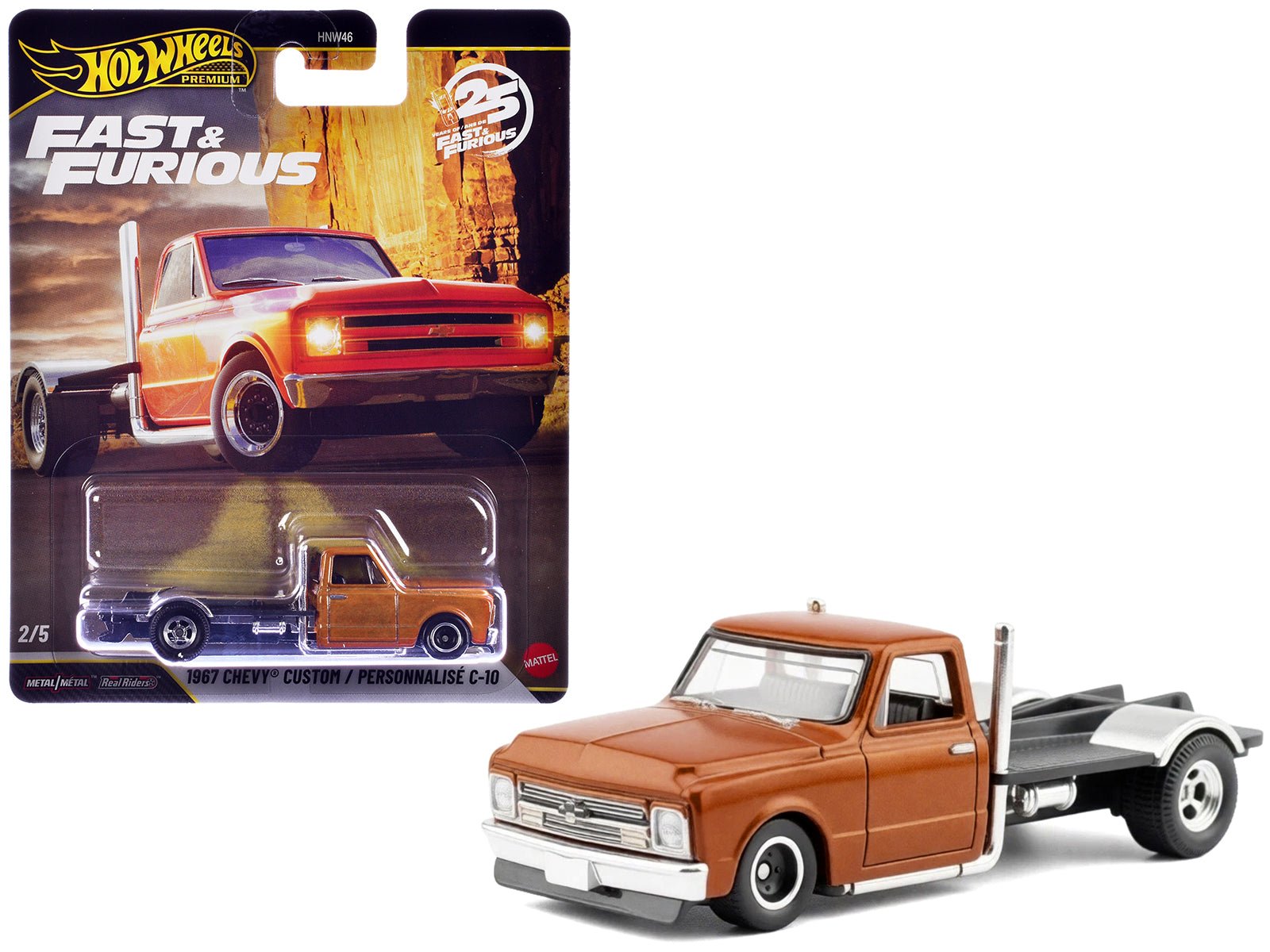 1967 Chevrolet C - 10 Custom Bedless Truck Orange Metallic "Furious 7" (2015) Movie "Fast & Furious" Series Diecast Model Car by Hot Wheels free shipping USA - Rapid Vehicles