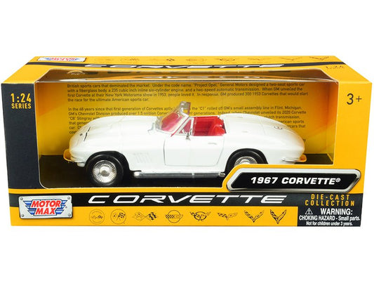 1967 Chevrolet Corvette C2 Convertible White with Red Interior "History of Corvette" Series 1/24 Diecast Model Car by Motormax free shipping USA - Rapid Vehicles