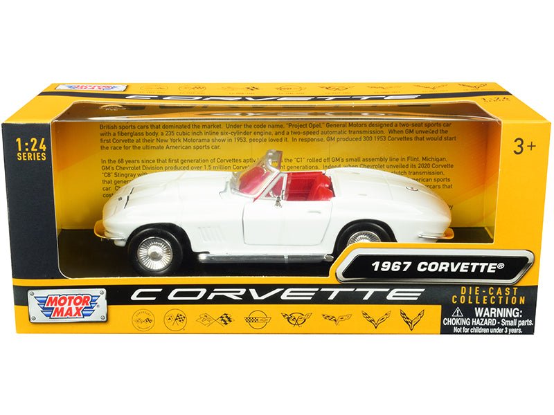 1967 Chevrolet Corvette C2 Convertible White with Red Interior "History of Corvette" Series 1/24 Diecast Model Car by Motormax free shipping USA - Rapid Vehicles