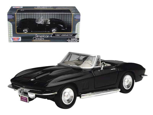 1967 Chevrolet Corvette Convertible Black 1/24 Diecast Model Car by Motormax - Rapid Vehicles