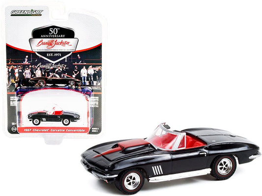 1967 Chevrolet Corvette Convertible Black with Red Stripe and Red Interior (Lot 1367) Barrett Jackson "Scottsdale Edition" Series 8 1/64 Diecast Model Car by Greenlight free shipping USA - Rapid Vehicles