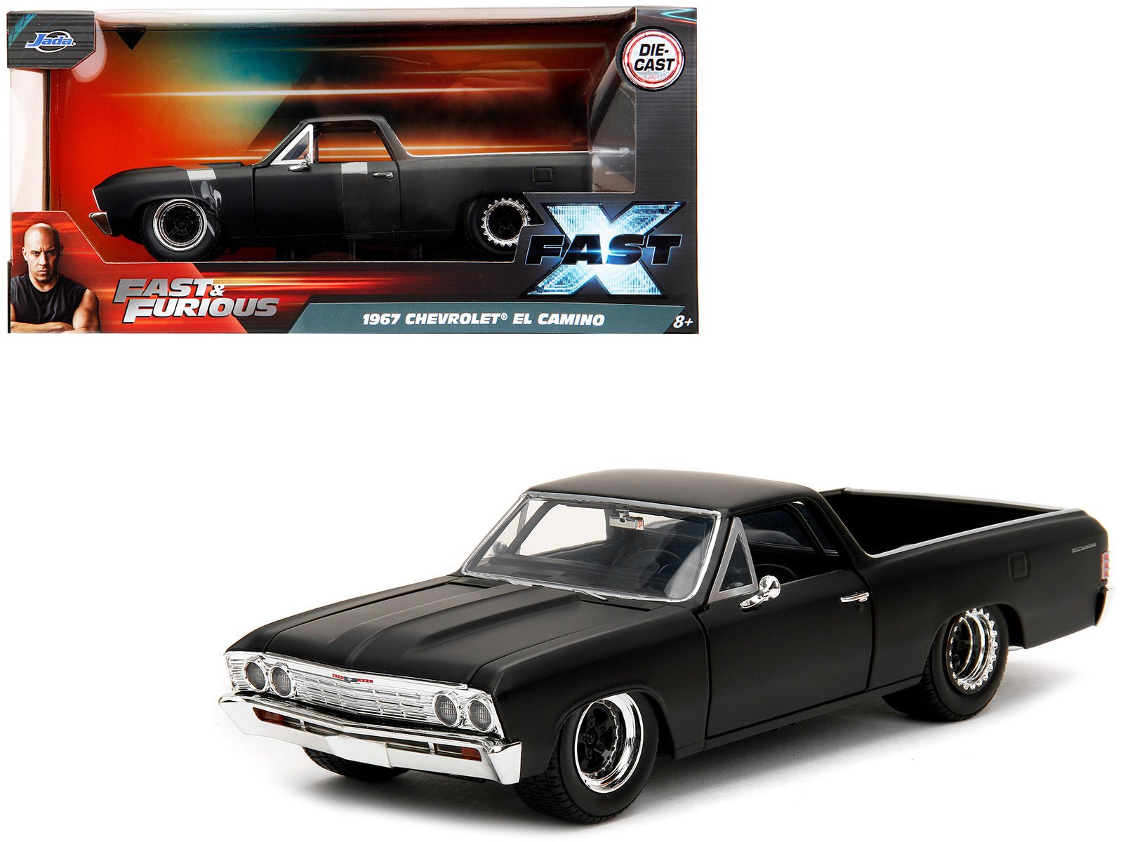 1967 Chevrolet El Camino Matt Black "Fast & Furious" Series 1/24 Diecast Model Car by Jada free shipping USA - Rapid Vehicles