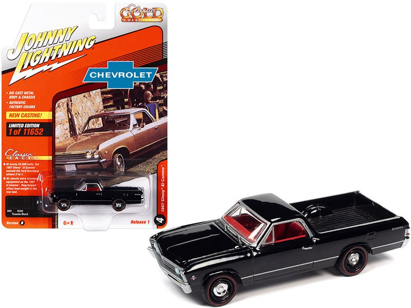 1967 Chevrolet El Camino Tuxedo Black with Red Interior "Classic Gold Collection" Series Limited Edition to 11652 pieces Worldwide 1/64 Diecast Model Car by Johnny Lightning free shipping USA - Rapid Vehicles