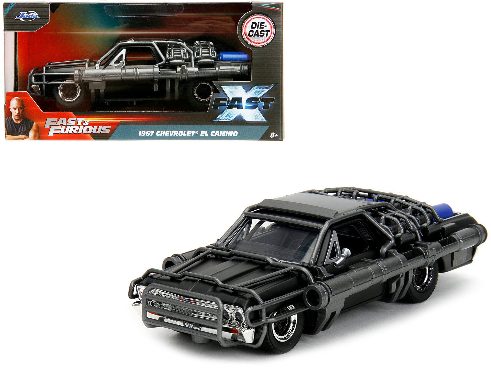 1967 Chevrolet El Camino with Cannons Matt Black "Fast X" (2023) Movie "Fast & Furious" Series 1/32 Diecast Model Car by Jada free shipping USA - Rapid Vehicles