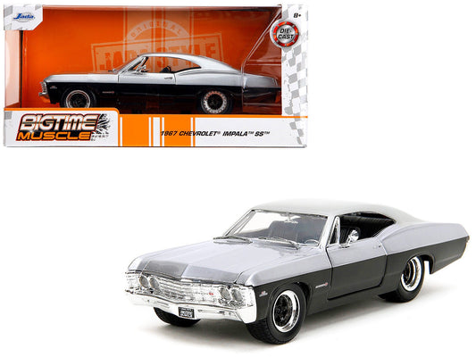 1967 Chevrolet Impala SS Silver Metallic and Black "Bigtime Muscle" Series 1/24 Diecast Model Car by Jada free shipping USA - Rapid Vehicles