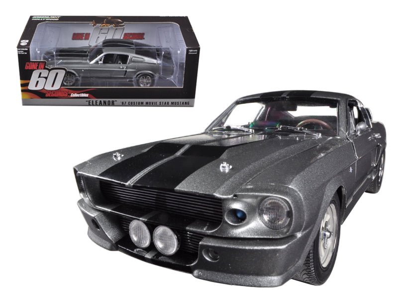 1967 Ford Mustang Custom "Eleanor" Gray Metallic with Black Stripes "Gone in 60 Seconds" (2000) Movie 1/18 Diecast Model Car by Greenlight free shipping USA - Rapid Vehicles
