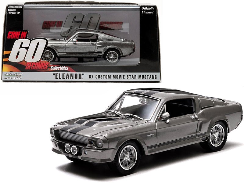 1967 Ford Mustang Custom "Eleanor" Gray Metallic with Black Stripes "Gone in 60 Seconds" (2000) Movie 1/43 Diecast Model Car by Greenlight free shipping USA - Rapid Vehicles