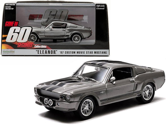 1967 Ford Mustang Custom "Eleanor" Gray Metallic with Black Stripes "Gone in 60 Seconds" (2000) Movie 1/43 Diecast Model Car by Greenlight free shipping USA - Rapid Vehicles