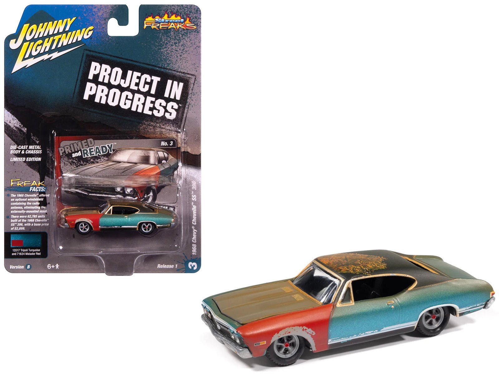 1968 Chevrolet Chevelle SS 396 Tripoli Turquoise (Weathered) "Project in Progress" Series 1/64 Diecast Model Car by Johnny Lightning free shipping USA - Rapid Vehicles