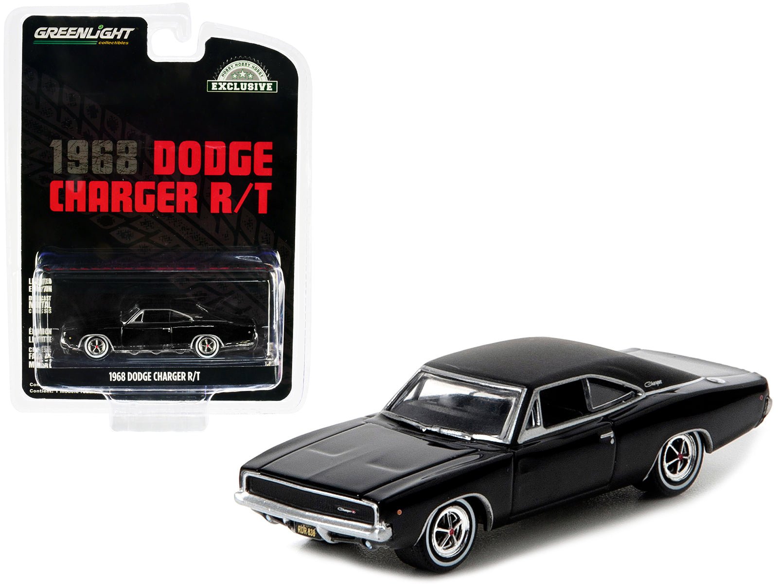 1968 Dodge Charger R/T Black "Hobby Exclusive" 1/64 Diecast Model Car by Greenlight free shipping USA - Rapid Vehicles