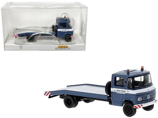 1968 Mercedes - Benz L 608 D Flatbed Truck Blue with White Stripes "Mercedes - Benz Service" 1/87 (HO) Scale Model Car by Brekina free shipping USA - Rapid Vehicles