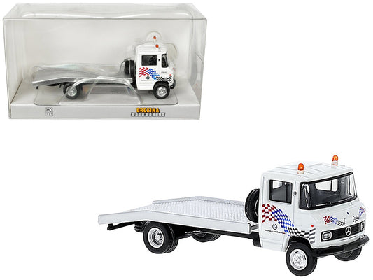 1968 Mercedes - Benz L 608 D Flatbed Truck White with Graphics "BMW Autohaus" 1/87 (HO) Scale Model Car by Brekina free shipping USA - Rapid Vehicles