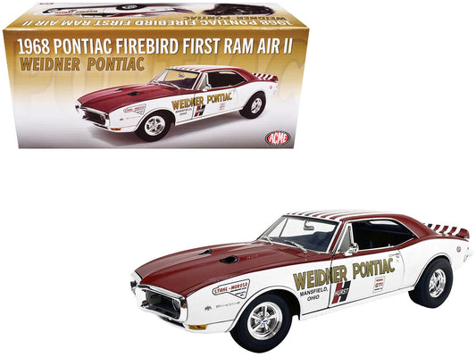 1968 Pontiac Firebird "First Ram Air II - Weidner Pontiac" White and Red with Stripes Limited Edition to 306 pieces Worldwide 1/18 Diecast Model Car by ACME free shipping USA - Rapid Vehicles
