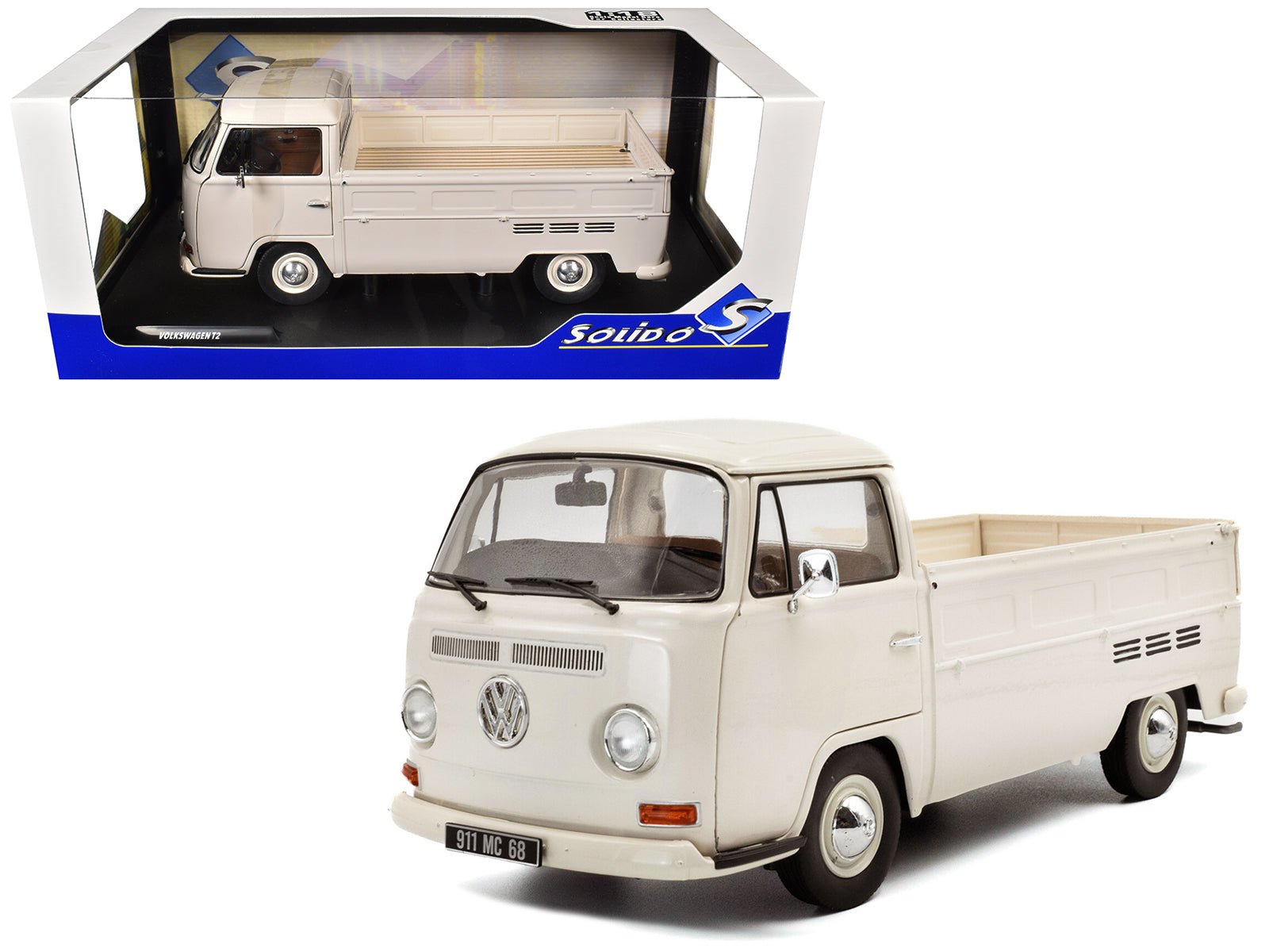 1968 Volkswagen T2 Pickup Truck Beige 1/18 Diecast Model Car by Solido free shipping USA - Rapid Vehicles