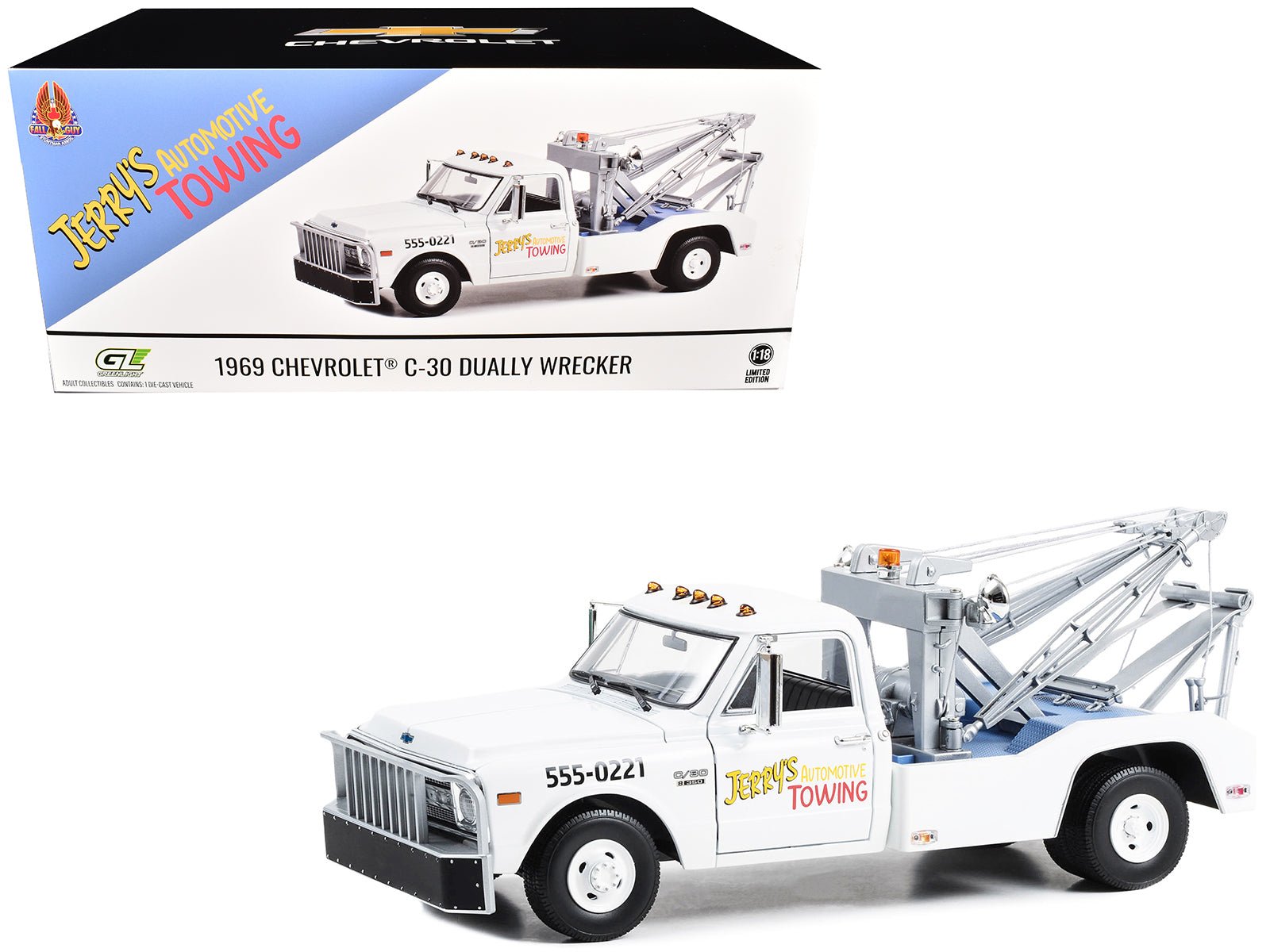 1969 Chevrolet C-30 Dually Wrecker Jerry’s Towing "Fall Guy Stuntman Association" "The Fall Guy" (1981-1986) TV Series 1/18 Diecast Model Car by Greenlight free shipping USA - Rapid Vehicles