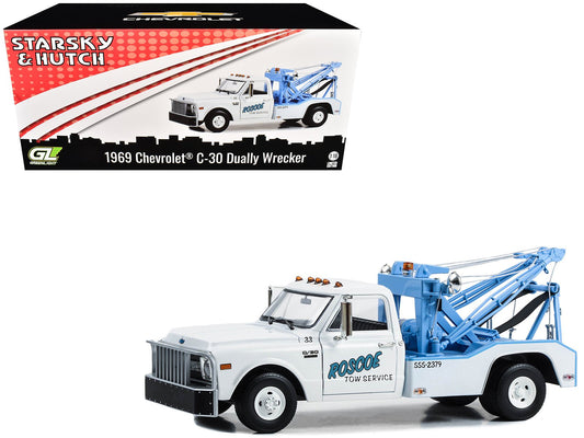 1969 Chevrolet C - 30 Dually Wrecker Tow Truck "Roscoe Tow Service" White "Starsky and Hutch" (1975 - 1979) TV Series 1/18 Diecast Model Car by Greenlight free shipping USA - Rapid Vehicles