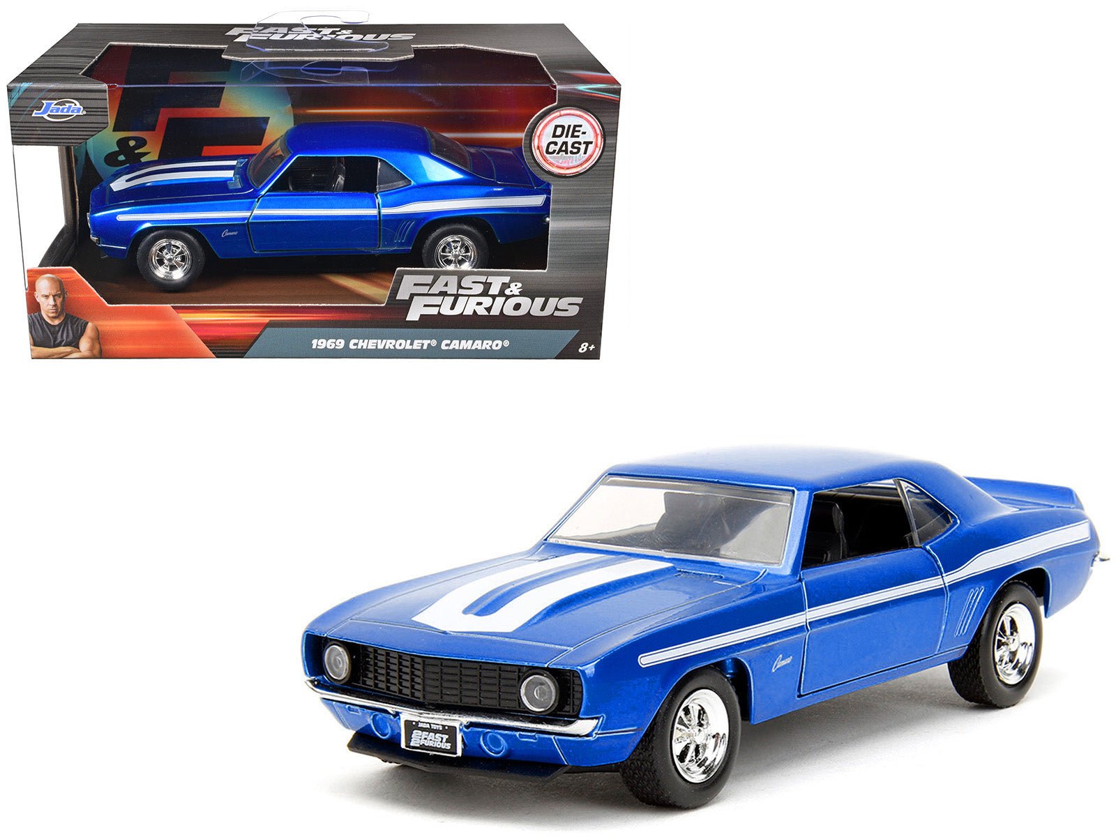 1969 Chevrolet Camaro Blue Metallic with White Stripes "2 Fast 2 Furious" (2003) Movie "Fast & Furious" Series 1/32 Diecast Model Car by Jada free shipping USA - Rapid Vehicles