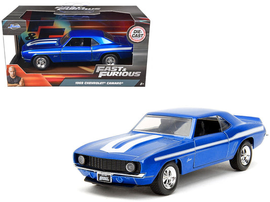 1969 Chevrolet Camaro Blue Metallic with White Stripes "2 Fast 2 Furious" (2003) Movie "Fast & Furious" Series 1/32 Diecast Model Car by Jada free shipping USA - Rapid Vehicles