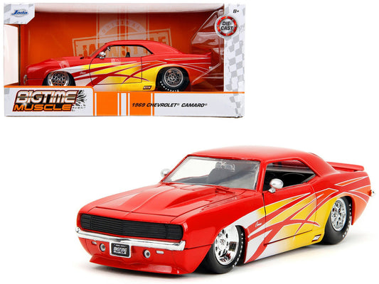 1969 Chevrolet Camaro Red with Graphics "BigTime Muscle" Series 1/24 Diecast Model Car by Jada free shipping USA - Rapid Vehicles