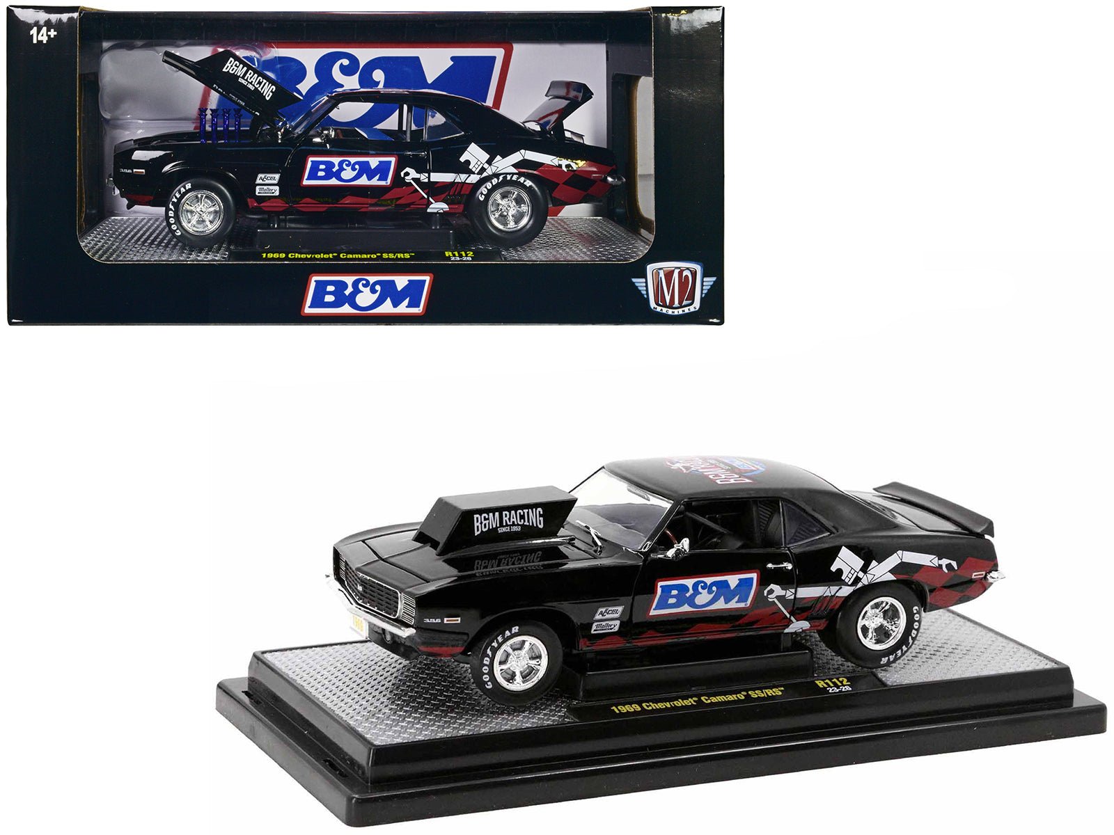 1969 Chevrolet Camaro SS/RS Black "B&M Racing" Limited Edition to 6650 pieces Worldwide 1/24 Diecast Model Car by M2 Machines free shipping USA - Rapid Vehicles