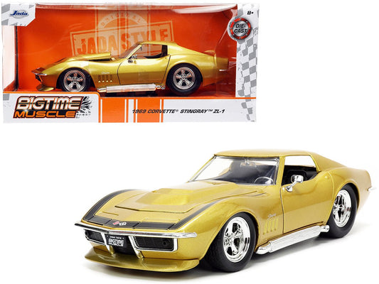 1969 Chevrolet Corvette Stingray ZL-1 Gold Metallic with Black Stripe "Bigtime Muscle" Series 1/24 Diecast Model Car by Jada free shipping USA - Rapid Vehicles
