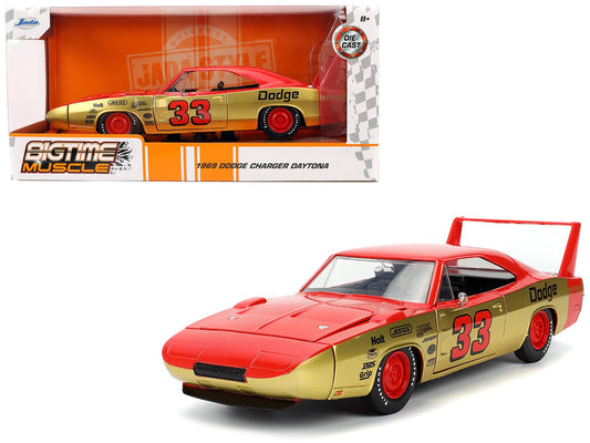 1969 Dodge Charger Daytona 33 Red and Gold Metallic with Graphics "Bigtime Muscle" Series 1/24 Diecast Model Car by Jada free shipping USA - Rapid Vehicles