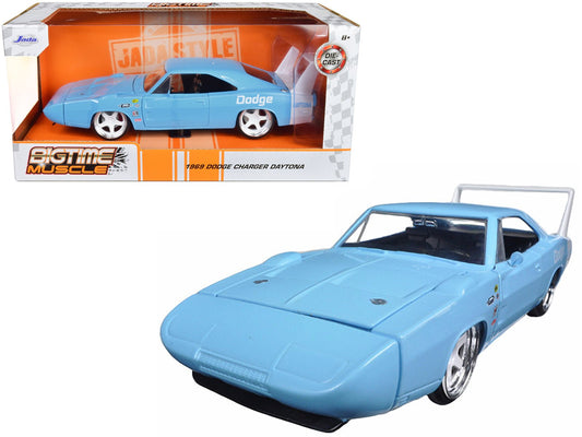 1969 Dodge Charger Daytona Light Blue with White "Bigtime Muscle" Series 1/24 Diecast Model Car by Jada free shipping USA - Rapid Vehicles