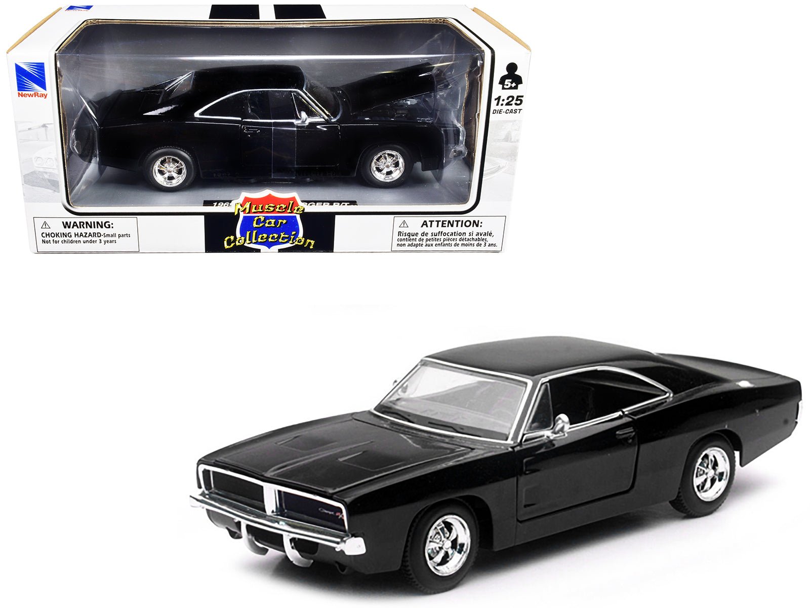 1969 Dodge Charger R/T Black "Muscle Car Collection" 1/25 Diecast Model Car by New Ray free shipping USA - Rapid Vehicles