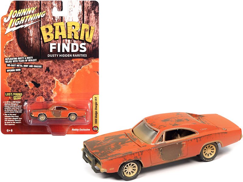 1969 Dodge Charger R/T Orange (Unrestored) "Barn Finds" 1/64 Diecast Model Car by Johnny Lightning free shipping USA - Rapid Vehicles