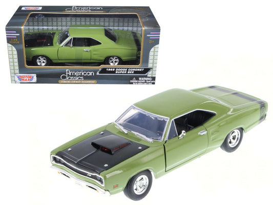 1969 Dodge Coronet Super Bee Green 1/24 Diecast Model Car by Motormax free shipping USA - Rapid Vehicles