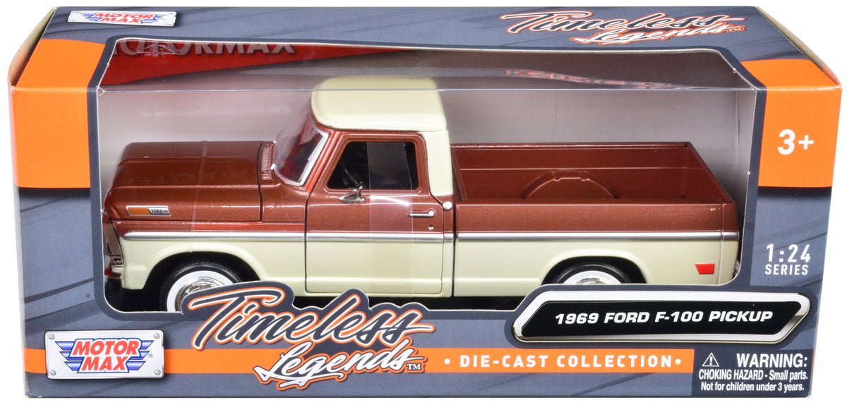1969 Ford F - 100 Pickup Truck Brown Metallic and Cream "Timeless Legends" 1/24 Diecast Model Car by Motormax free shipping USA - Rapid Vehicles