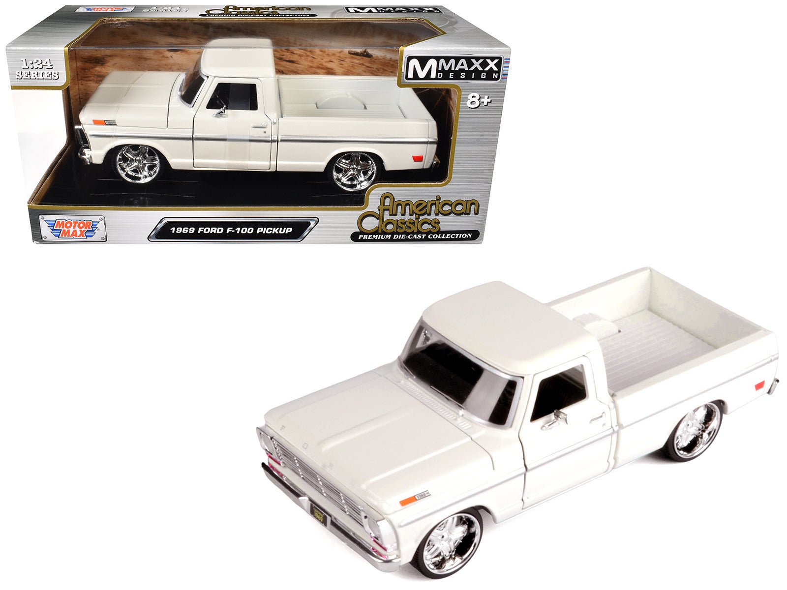1969 Ford F - 100 Pickup Truck Cream "Maxx Design" Series 1/24 Diecast Model Car by Motormax free shipping USA - Rapid Vehicles