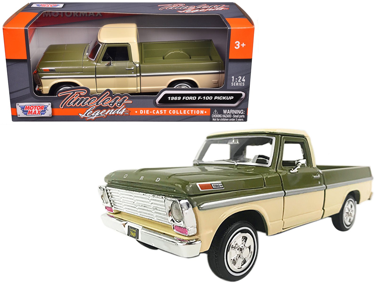 1969 Ford F - 100 Pickup Truck Light Green and Cream 1/24 Diecast Model Car by Motormax free shipping USA - Rapid Vehicles