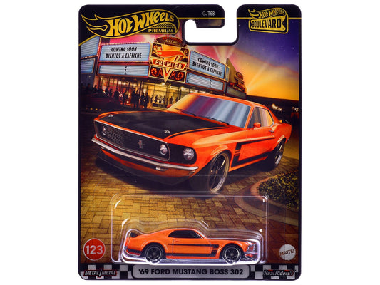 1969 Ford Mustang Boss 302 Orange with Black Stripes and Hood "Boulevard" Series Diecast Model Car by Hot Wheels free shipping USA - Rapid Vehicles