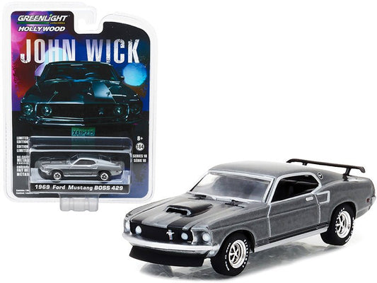 1969 Ford Mustang Boss 429 Gray Metallic with Black Stripes "John Wick" (2014) Movie "Hollywood Series" Release 18 1/64 Diecast Model Car by Greenlight free shipping USA - Rapid Vehicles