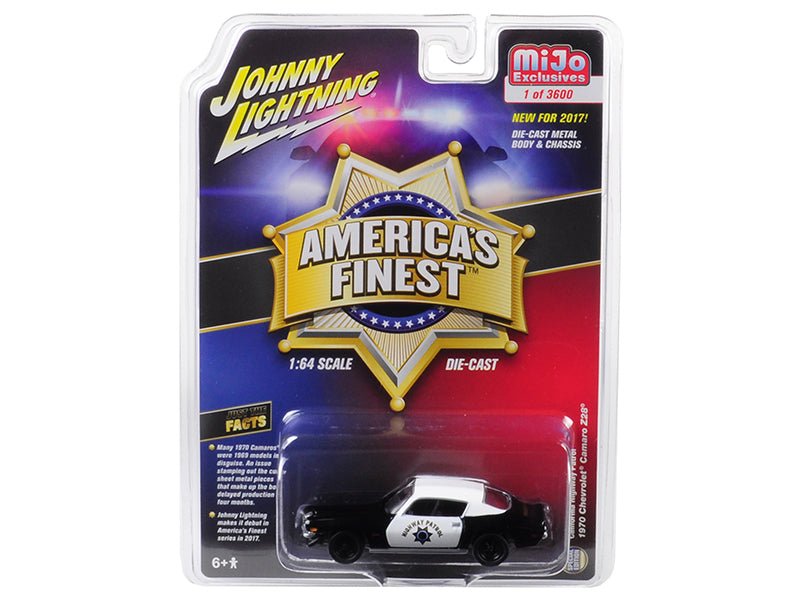 1970 Chevrolet Camaro Z28 California Highway Patrol (CHP) Black and White "America's Finest" Limited Edition to 3600 pieces Worldwide 1/64 Diecast Model Car by Johnny Lightning free shipping USA - Rapid Vehicles