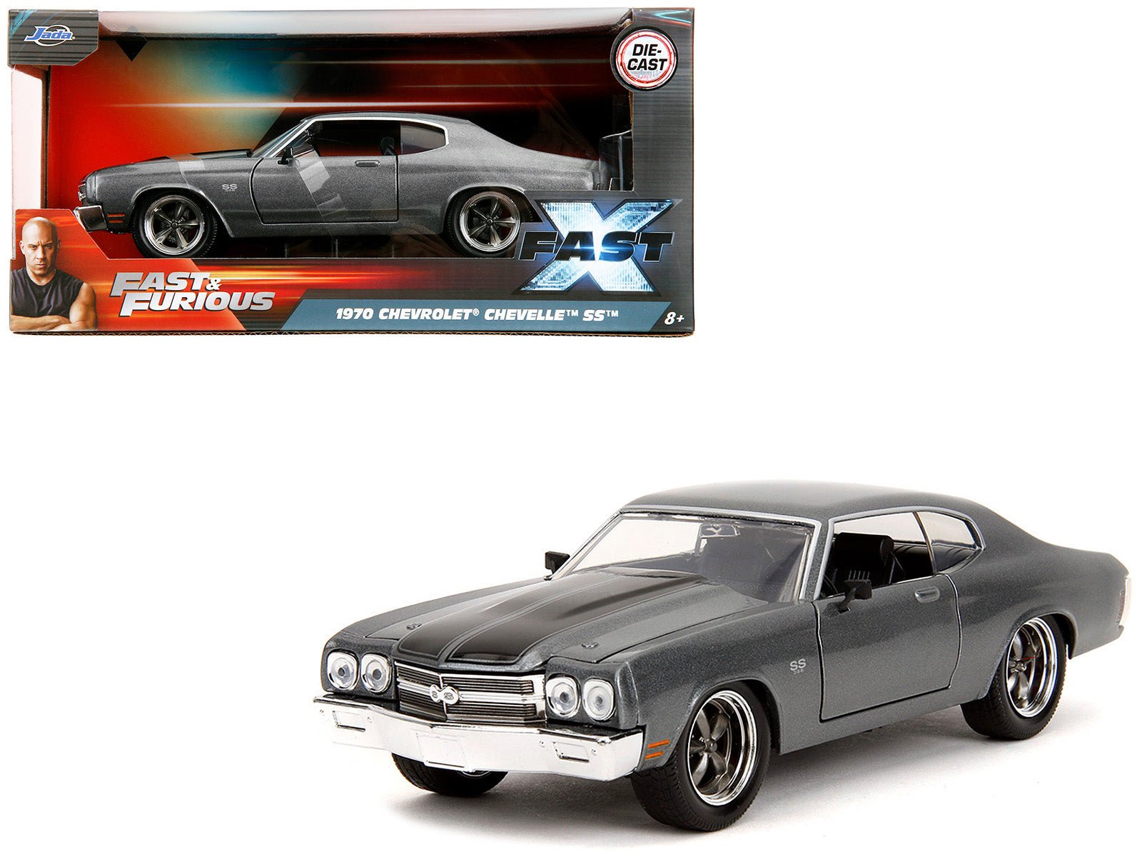 1970 Chevrolet Chevelle SS Gray Metallic with Black Stripes "Fast & Furious" (2009) Movie "Fast & Furious" Series 1/24 Diecast Model Car by Jada free shipping USA - Rapid Vehicles
