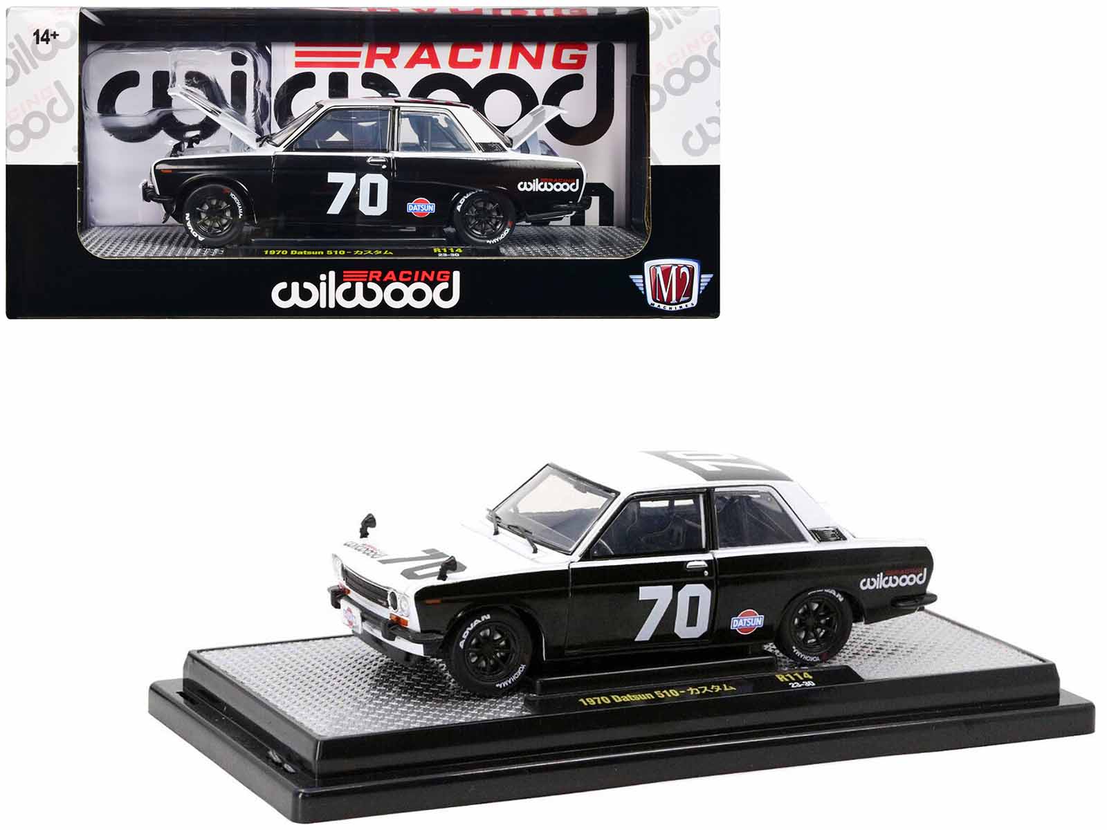 1970 Datsun 510 70 Black and White "Wilwood Racing" Limited Edition to 6000 pieces Worldwide 1/24 Diecast Model Car by M2 Machines free shipping USA - Rapid Vehicles