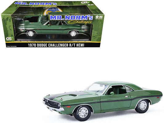 1970 Dodge Challenger R/T Hemi F8 Green with Black Stripes and Green Interior "Mr. Norm's Challenger" 1/18 Diecast Model Car by Greenlight free shipping USA - Rapid Vehicles