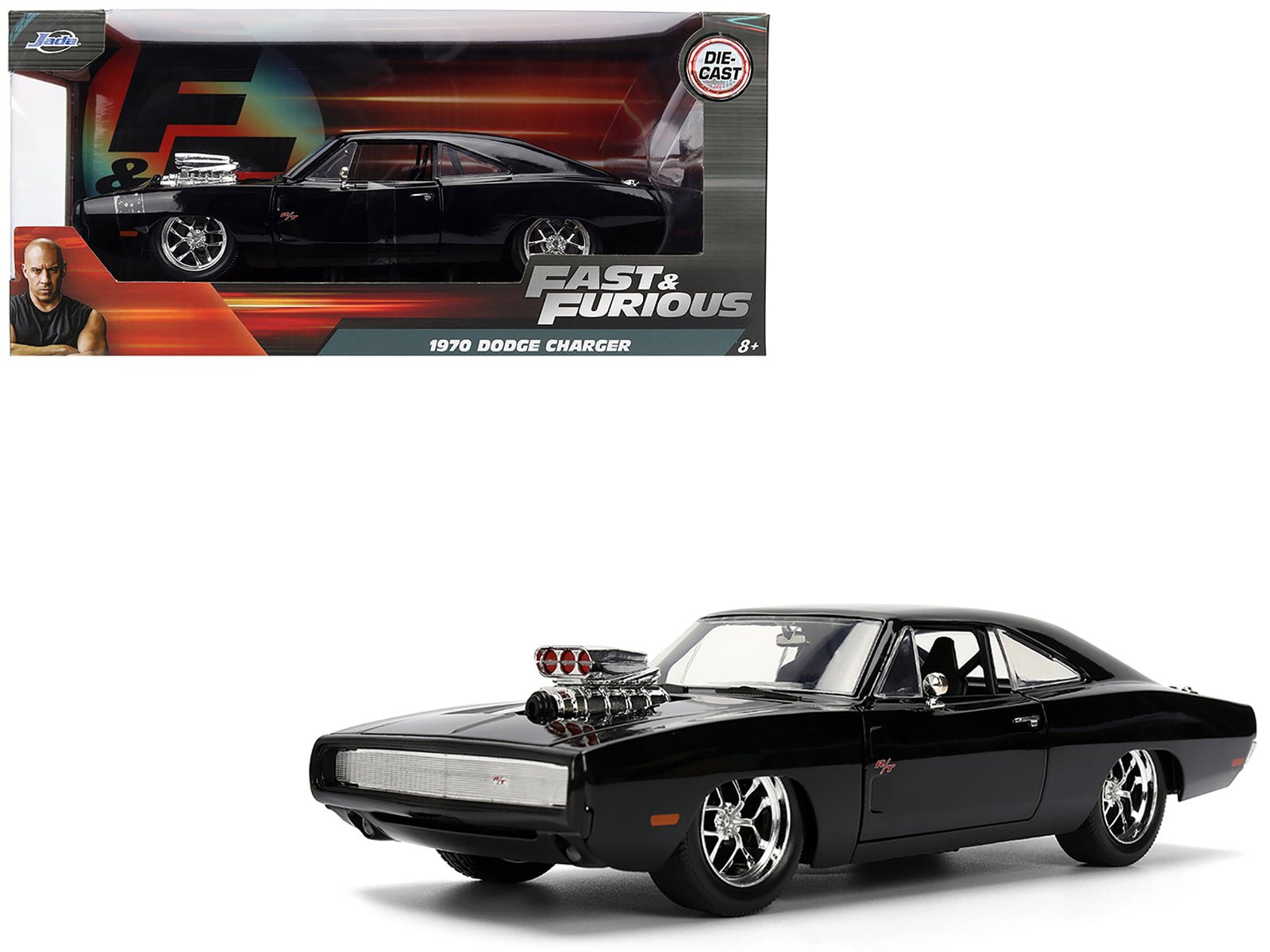 1970 Dodge Charger R/T Black "Furious 7" (2015) Movie "Fast & Furious" Series 1/24 Diecast Model Car by Jada free shipping USA - Rapid Vehicles