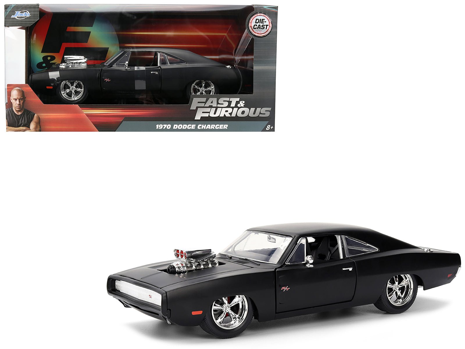 1970 Dodge Charger R/T Matt Black "Fast & Furious" (2009) Movie "Fast & Furious" Series 1/24 Diecast Model Car by Jada free shipping USA - Rapid Vehicles