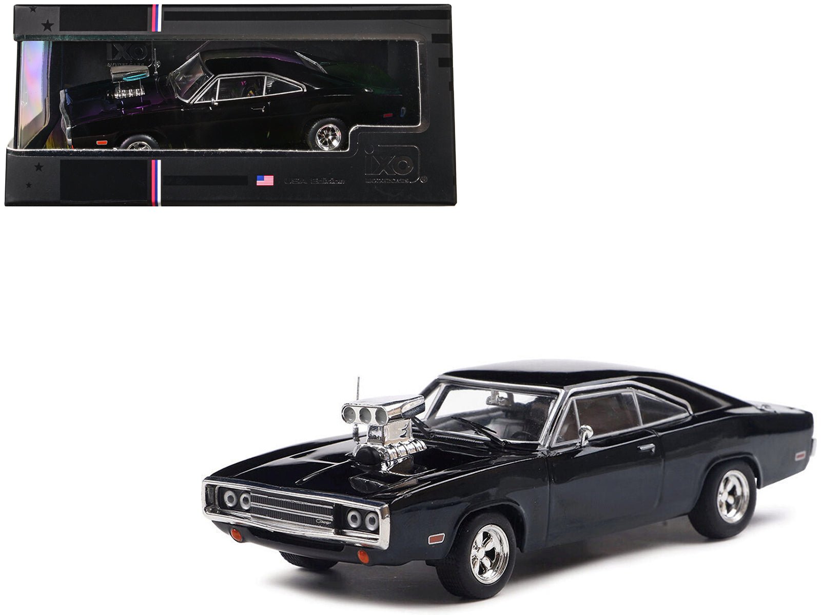 1970 Dodge Charger with Blown Engine Black 1/43 Diecast Model by IXO Models free shipping USA - Rapid Vehicles